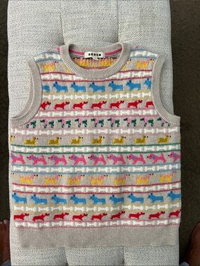 Boden Cream vest with Multicolor Animal Print Size M